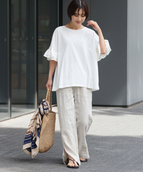 JOURNAL STANDARD relume（ジャーナルスタンダード　レリューム）の「《追加》コットンダブルフリルTEE（Tシャツ/カットソー・レディース・ホワイト/ブラック・FREE）」の13枚目の写真