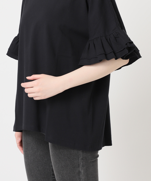 JOURNAL STANDARD relume（ジャーナルスタンダード　レリューム）の「《追加》コットンダブルフリルTEE（Tシャツ/カットソー・レディース・ホワイト/ブラック・FREE）」の3枚目の写真