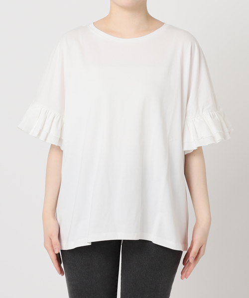 JOURNAL STANDARD relume（ジャーナルスタンダード　レリューム）の「《追加》コットンダブルフリルTEE（Tシャツ/カットソー・レディース・ホワイト/ブラック・FREE）」の6枚目の写真