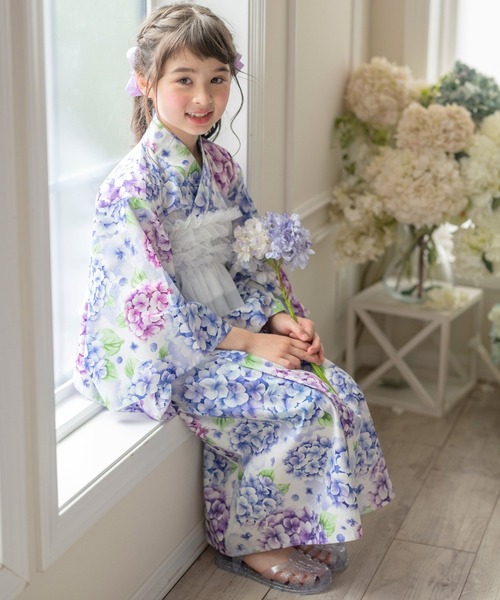 Catherine Cottage(キャサリンコテージ)の「背中ファスナー チュールビスチェレイヤード風ゆかた(浴衣・キッズ・ピンク系/パープル系1/モーブ系/ライトブルー/ナチュラル/ホワイト×ブルー/レッド系・150/140/130/120/110)」の20枚目の写真