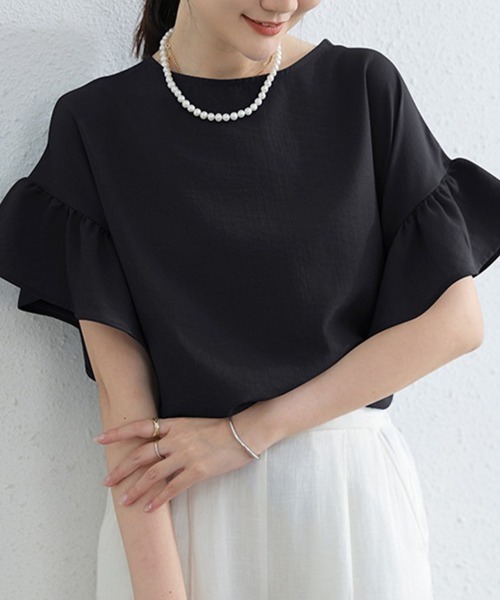 mielu(ミエル)の「袖フリル半袖Tシャツ(Tシャツ/カットソー・レディース・ベージュ/ホワイト/ブルー/ブラック・FREE)」の14枚目の写真