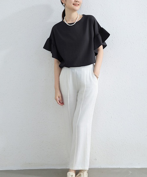 mielu(ミエル)の「袖フリル半袖Tシャツ(Tシャツ/カットソー・レディース・ベージュ/ホワイト/ブルー/ブラック・FREE)」の16枚目の写真