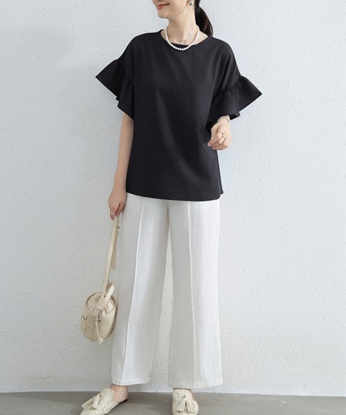 mielu(ミエル)の「袖フリル半袖Tシャツ(Tシャツ/カットソー・レディース・ベージュ/ホワイト/ブルー/ブラック・FREE)」の17枚目の写真