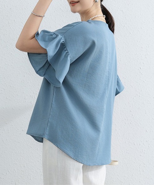 mielu(ミエル)の「袖フリル半袖Tシャツ(Tシャツ/カットソー・レディース・ベージュ/ホワイト/ブルー/ブラック・FREE)」の21枚目の写真