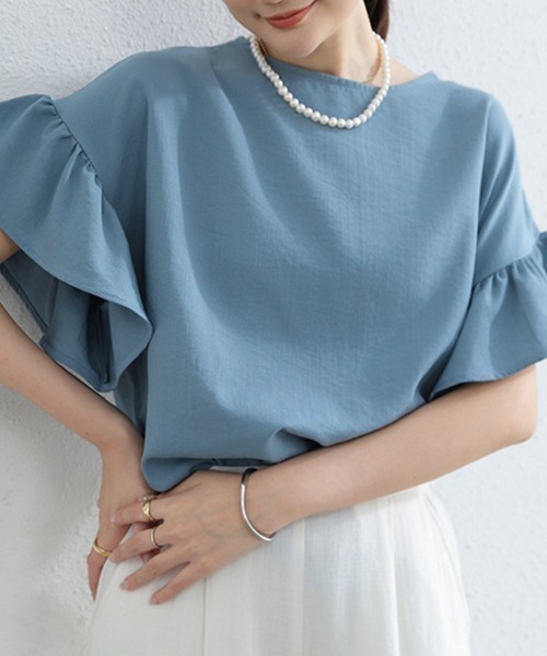 mielu(ミエル)の「袖フリル半袖Tシャツ(Tシャツ/カットソー・レディース・ベージュ/ホワイト/ブルー/ブラック・FREE)」の22枚目の写真