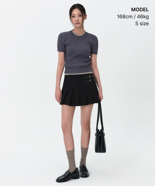 MUSINSA STANDARD WOMAN（ムシンサスタンダードウーマン）の「ウィメンズケーブルクルーネック半袖ニット[ブルーグレー]（ニット/セーター・レディース・その他・X-SMALL/SMALL/MEDIUM/LARGE）」の2枚目の写真