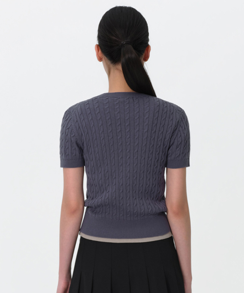 MUSINSA STANDARD WOMAN（ムシンサスタンダードウーマン）の「ウィメンズケーブルクルーネック半袖ニット[ブルーグレー]（ニット/セーター・レディース・その他・X-SMALL/SMALL/MEDIUM/LARGE）」の3枚目の写真