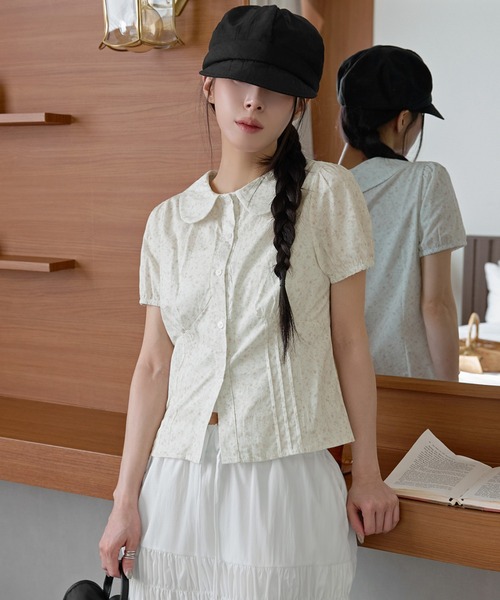 Round Collar Rugby Half-Sleeve Blouse — блузон/регби с выбором чек/флорального принта, полурукав