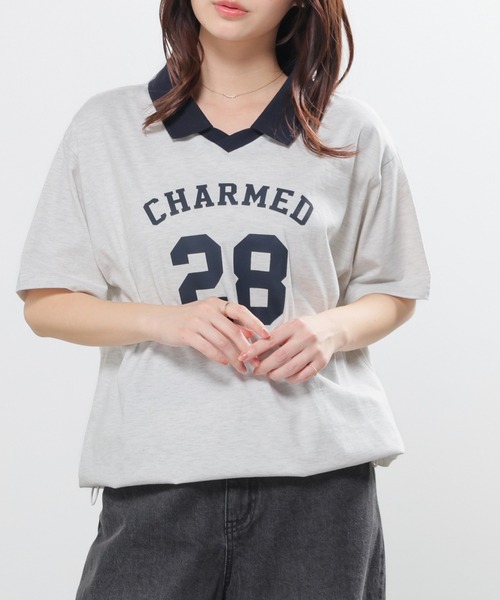 Honeys(ハニーズ)の「【UVカット】衿付Tシャツ(Tシャツ/カットソー・レディース・ネイビー/オートミール/ブルー/レッド・L/SS/LL/S/M)」の1枚目の写真