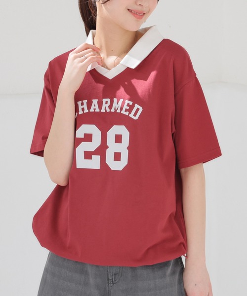 Honeys(ハニーズ)の「【UVカット】衿付Tシャツ(Tシャツ/カットソー・レディース・ネイビー/オートミール/ブルー/レッド・L/SS/LL/S/M)」の4枚目の写真