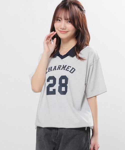 Honeys(ハニーズ)の「【UVカット】衿付Tシャツ(Tシャツ/カットソー・レディース・ネイビー/オートミール/ブルー/レッド・L/SS/LL/S/M)」の8枚目の写真