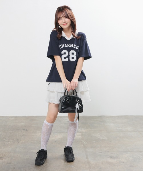 Honeys(ハニーズ)の「【UVカット】衿付Tシャツ(Tシャツ/カットソー・レディース・ネイビー/オートミール/ブルー/レッド・L/SS/LL/S/M)」の9枚目の写真