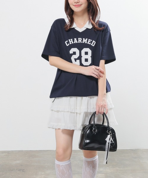 Honeys(ハニーズ)の「【UVカット】衿付Tシャツ(Tシャツ/カットソー・レディース・ネイビー/オートミール/ブルー/レッド・L/SS/LL/S/M)」の10枚目の写真