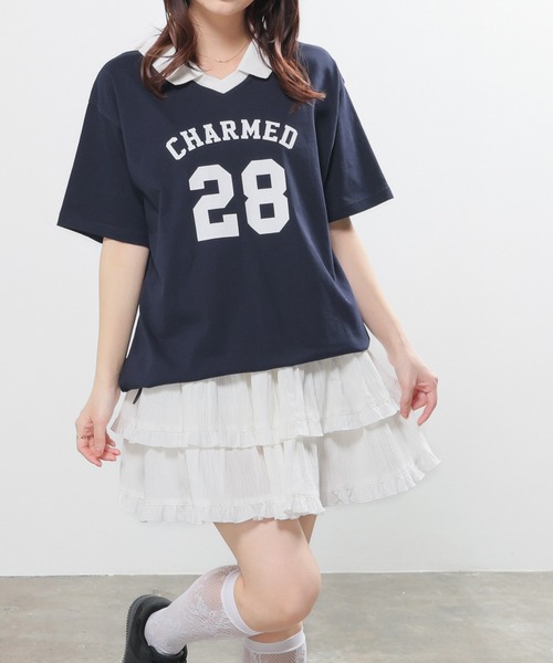 Honeys(ハニーズ)の「【UVカット】衿付Tシャツ(Tシャツ/カットソー・レディース・ネイビー/オートミール/ブルー/レッド・L/SS/LL/S/M)」の11枚目の写真