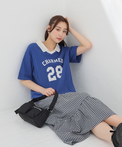 Honeys(ハニーズ)の「【UVカット】衿付Tシャツ(Tシャツ/カットソー・レディース・ネイビー/オートミール/ブルー/レッド・L/SS/LL/S/M)」の15枚目の写真