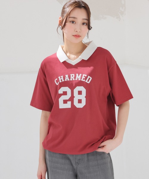 Honeys(ハニーズ)の「【UVカット】衿付Tシャツ(Tシャツ/カットソー・レディース・ネイビー/オートミール/ブルー/レッド・L/SS/LL/S/M)」の21枚目の写真