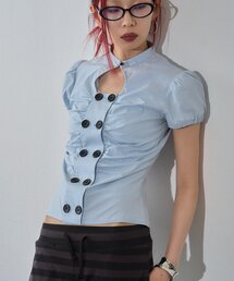 WHO'S WHO gallery | Wボタンギャザーブラウス(ドット柄・無地)(シャツ/ブラウス)