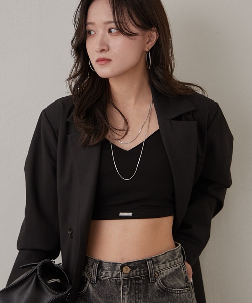 mline（エムライン）の「[mline]パット付き プレートシンプルキャミ（キャミソール・レディース・オフホワイト/グレー/ブラック・FREE）」の2枚目の写真