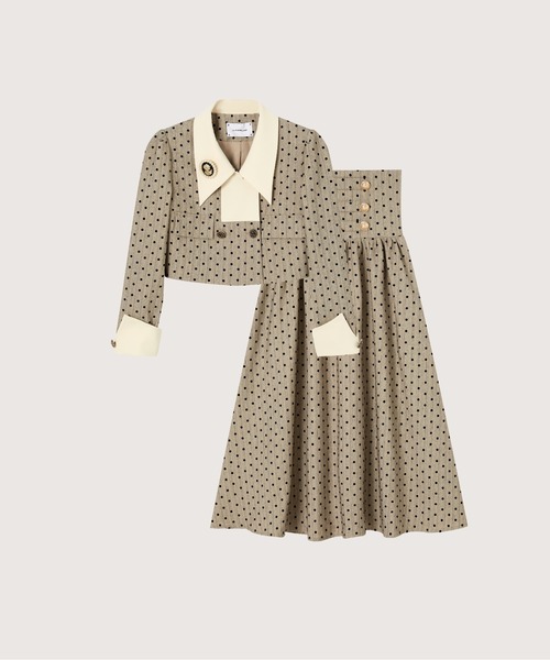 Elegant Collar Jacket With Lace Up Skirt（セットアップ）｜LA POMME 