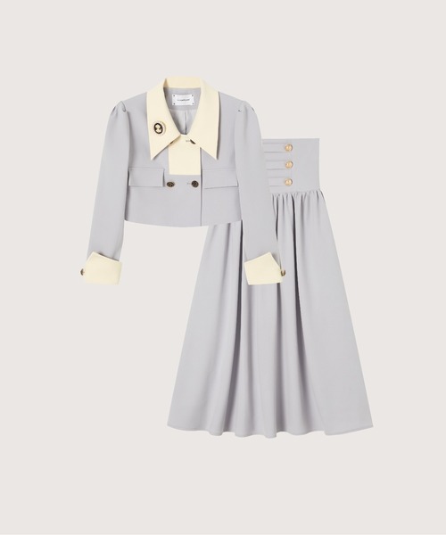 Elegant Collar Jacket With Lace Up Skirt（セットアップ）｜LA POMME