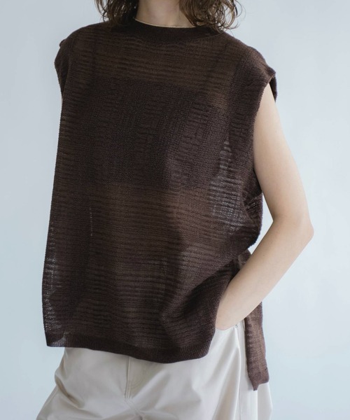 WILLFULLY（ウィルフリー）の「sheer check pattern knit tank（タンクトップ・レディース・ブラウン/ブラック/ナチュラル・FREE）」の3枚目の写真