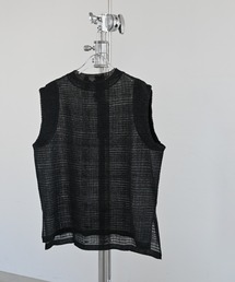 sheer check pattern knit tank