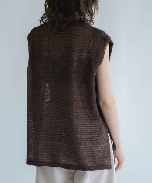 WILLFULLY（ウィルフリー）の「sheer check pattern knit tank（タンクトップ・レディース・ブラウン/ブラック/ナチュラル・FREE）」の6枚目の写真