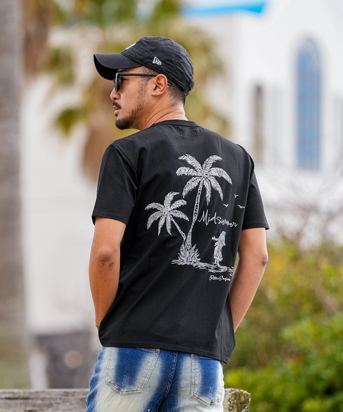 adamsJUGGLER(アダムスジャグラー)の「RTEGパームツリー&ガールティー(Tシャツ/カットソー・メンズ・ブラック/ホワイト・S/XXL/XL/L/M)」の1枚目の写真