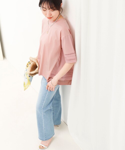 MICO COULIER（ミコクリエ）の「はしごレース異素材切替プルオーバー（Tシャツ/カットソー・レディース・ベビーピンク/オフホワイト/チャコールグレー・38）」の10枚目の写真