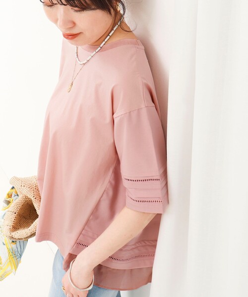 MICO COULIER（ミコクリエ）の「はしごレース異素材切替プルオーバー（Tシャツ/カットソー・レディース・ベビーピンク/オフホワイト/チャコールグレー・38）」の8枚目の写真