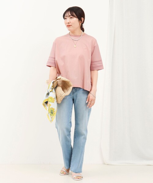 MICO COULIER（ミコクリエ）の「はしごレース異素材切替プルオーバー（Tシャツ/カットソー・レディース・ベビーピンク/オフホワイト/チャコールグレー・38）」の7枚目の写真