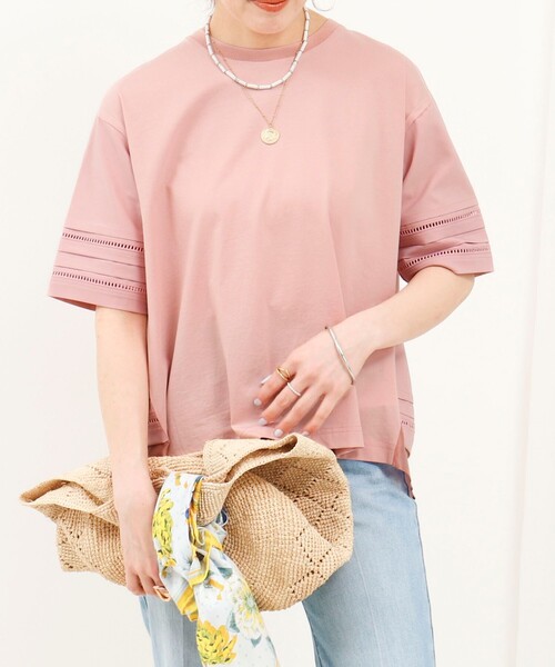 MICO COULIER（ミコクリエ）の「はしごレース異素材切替プルオーバー（Tシャツ/カットソー・レディース・ベビーピンク/オフホワイト/チャコールグレー・38）」の6枚目の写真