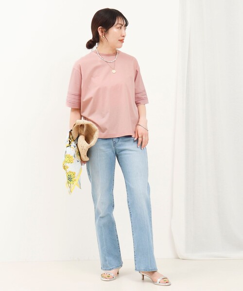 MICO COULIER（ミコクリエ）の「はしごレース異素材切替プルオーバー（Tシャツ/カットソー・レディース・ベビーピンク/オフホワイト/チャコールグレー・38）」の5枚目の写真