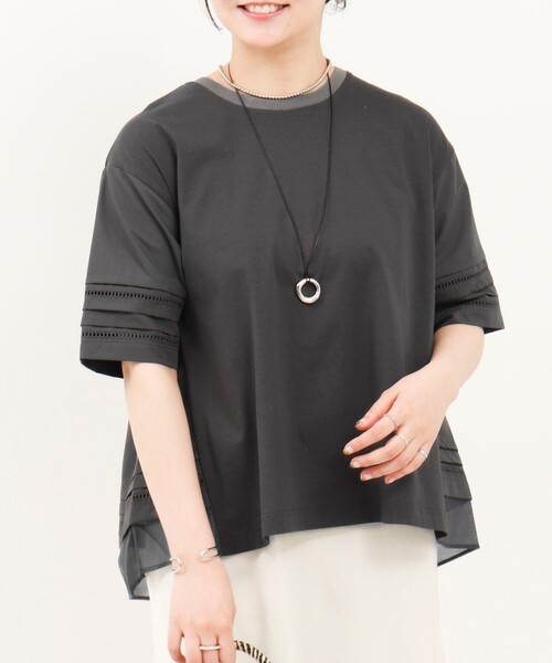 MICO COULIER（ミコクリエ）の「はしごレース異素材切替プルオーバー（Tシャツ/カットソー・レディース・ベビーピンク/オフホワイト/チャコールグレー・38）」の22枚目の写真