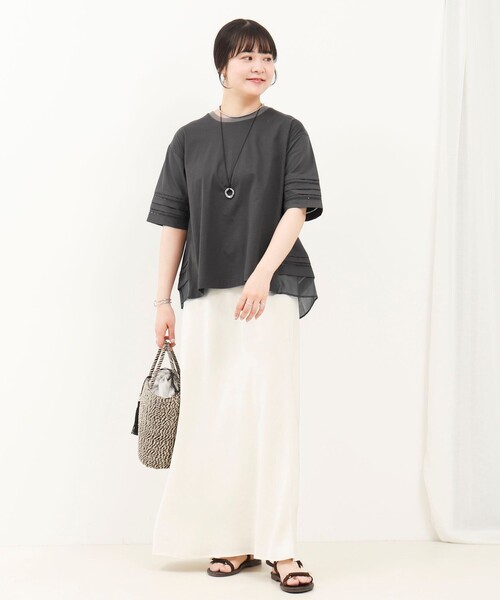 MICO COULIER（ミコクリエ）の「はしごレース異素材切替プルオーバー（Tシャツ/カットソー・レディース・ベビーピンク/オフホワイト/チャコールグレー・38）」の21枚目の写真