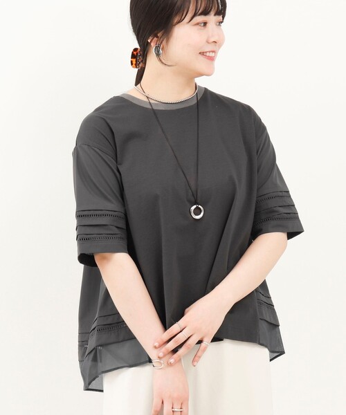 MICO COULIER（ミコクリエ）の「はしごレース異素材切替プルオーバー（Tシャツ/カットソー・レディース・ベビーピンク/オフホワイト/チャコールグレー・38）」の19枚目の写真