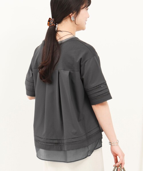 MICO COULIER（ミコクリエ）の「はしごレース異素材切替プルオーバー（Tシャツ/カットソー・レディース・ベビーピンク/オフホワイト/チャコールグレー・38）」の13枚目の写真