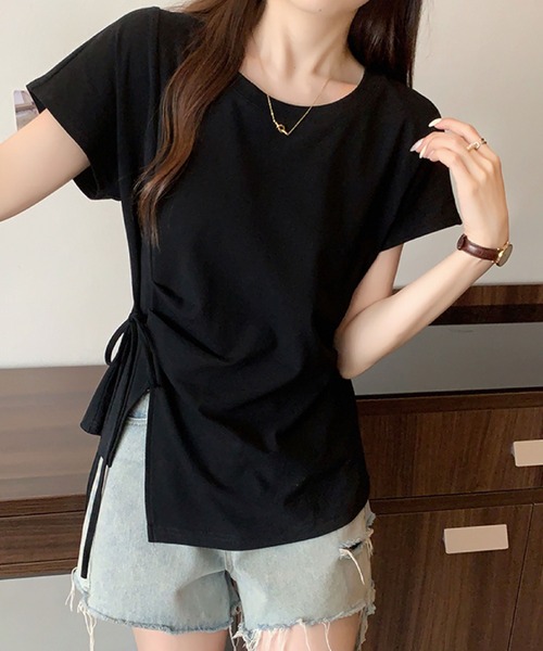 2ly2（トゥーリートゥー）の「サイドリボン アシンメトリートップス（Tシャツ/カットソー・レディース・ブルー/ブラック/ホワイト/イエロー・FREE）」の21枚目の写真