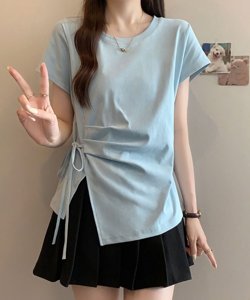 2ly2（トゥーリートゥー）の「サイドリボン アシンメトリートップス（Tシャツ/カットソー・レディース・ブルー/ブラック/ホワイト/イエロー・FREE）」の19枚目の写真