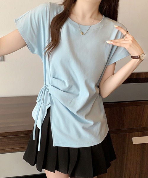 2ly2（トゥーリートゥー）の「サイドリボン アシンメトリートップス（Tシャツ/カットソー・レディース・ブルー/ブラック/ホワイト/イエロー・FREE）」の16枚目の写真