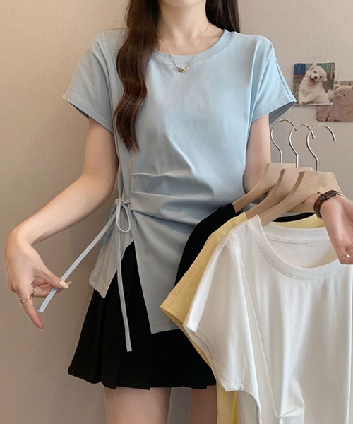 2ly2（トゥーリートゥー）の「サイドリボン アシンメトリートップス（Tシャツ/カットソー・レディース・ブルー/ブラック/ホワイト/イエロー・FREE）」の14枚目の写真