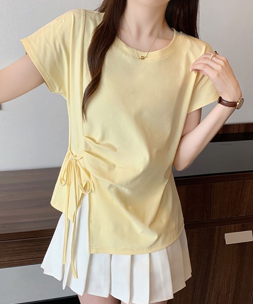 2ly2（トゥーリートゥー）の「サイドリボン アシンメトリートップス（Tシャツ/カットソー・レディース・ブルー/ブラック/ホワイト/イエロー・FREE）」の10枚目の写真