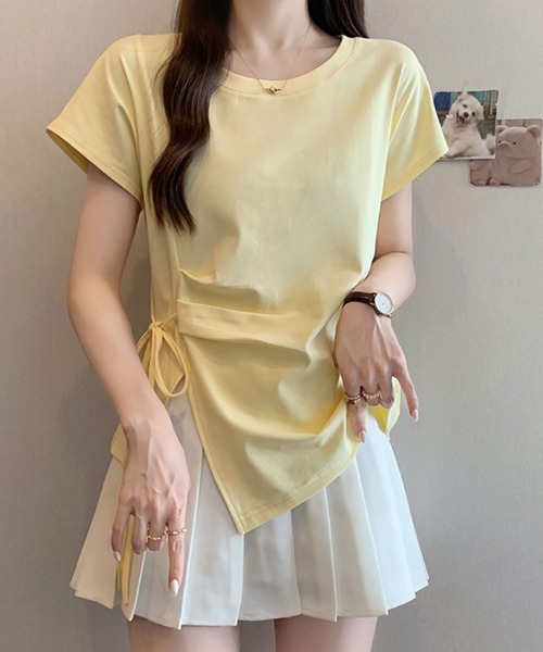 2ly2（トゥーリートゥー）の「サイドリボン アシンメトリートップス（Tシャツ/カットソー・レディース・ブルー/ブラック/ホワイト/イエロー・FREE）」の8枚目の写真