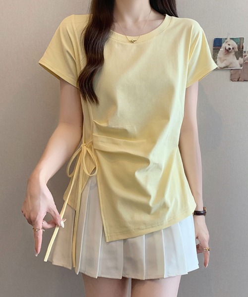 2ly2（トゥーリートゥー）の「サイドリボン アシンメトリートップス（Tシャツ/カットソー・レディース・ブルー/ブラック/ホワイト/イエロー・FREE）」の7枚目の写真