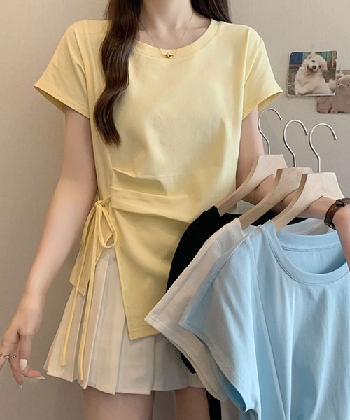2ly2（トゥーリートゥー）の「サイドリボン アシンメトリートップス（Tシャツ/カットソー・レディース・ブルー/ブラック/ホワイト/イエロー・FREE）」の5枚目の写真