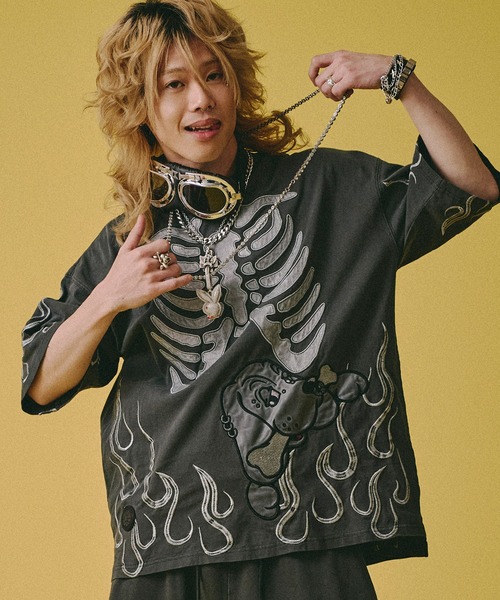 GALFY(ガルフィー)の「【GALFY/ガルフィー】骨が見えしTシャツ(Tシャツ/カットソー・メンズ・ホワイト/スミクロ/ライトグレー・L/M/XL)」の2枚目の写真