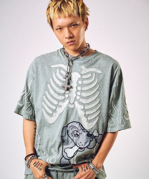 GALFY(ガルフィー)の「【GALFY/ガルフィー】骨が見えしTシャツ(Tシャツ/カットソー・メンズ・ホワイト/スミクロ/ライトグレー・L/M/XL)」の3枚目の写真