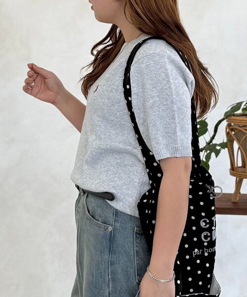U.S. POLO ASSN.(ユーエスポロアッスン)の「【U.S. POLO ASSN.】スウェットライク半袖ニット(ニット/セーター・レディース・ライトグレー/グリーン/ボルドー/ネイビー・FREE)」の6枚目の写真