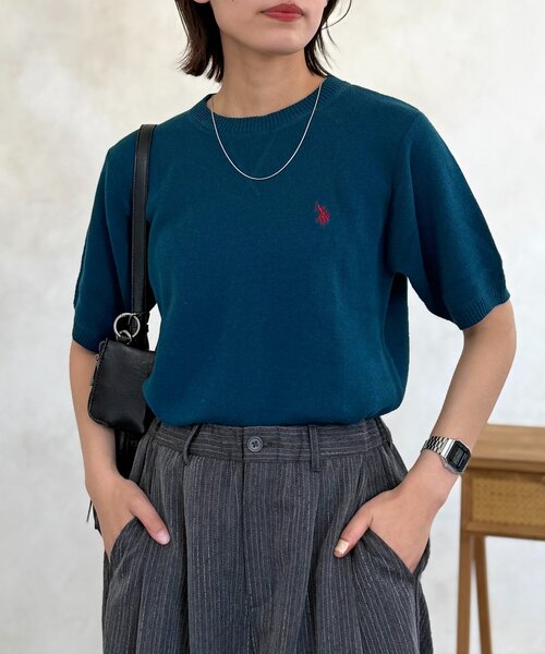 U.S. POLO ASSN.(ユーエスポロアッスン)の「【U.S. POLO ASSN.】スウェットライク半袖ニット(ニット/セーター・レディース・ライトグレー/グリーン/ボルドー/ネイビー・FREE)」の15枚目の写真