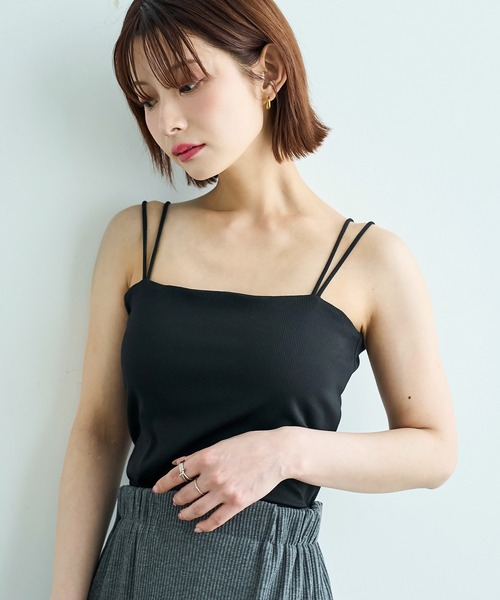 mil（ミル）の「【接触冷感】 カップ付き リブキャミソール 【587183】（キャミソール・レディース・ブラック/オフホワイト/チャコールグレー・ONE SIZE）」の3枚目の写真